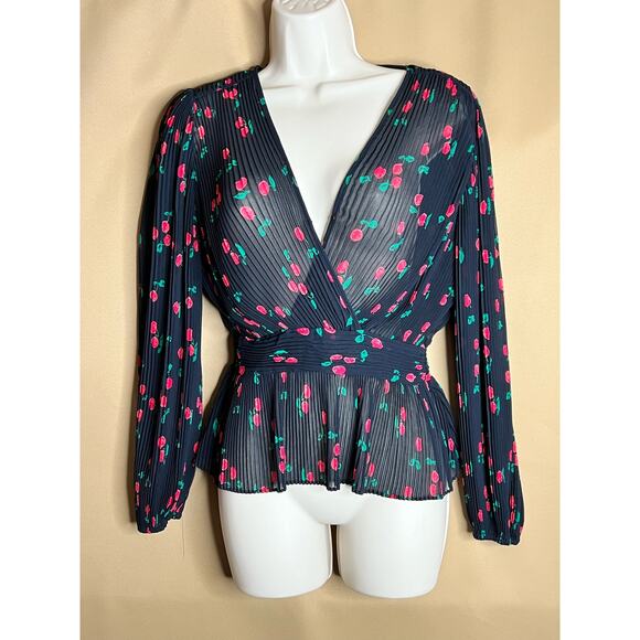 The Kooples Black Cherry Love  Pleated Sheer Top 1 S - Picture 3 of 7